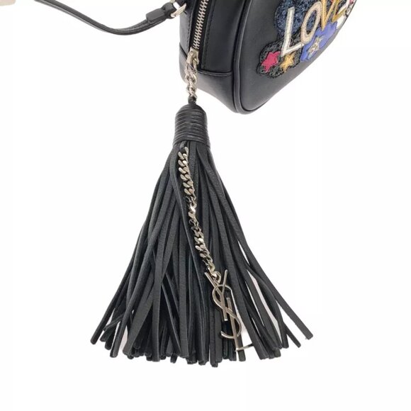 SAINT LAURENT PARIS Black Navy Multi Leather Glitter Shoulder Bag 779-021525 - Picture 7 of 13